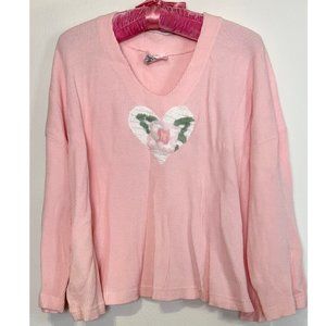 vintage Thermal Pink Shirt with Chenille Heart 3x upcycled